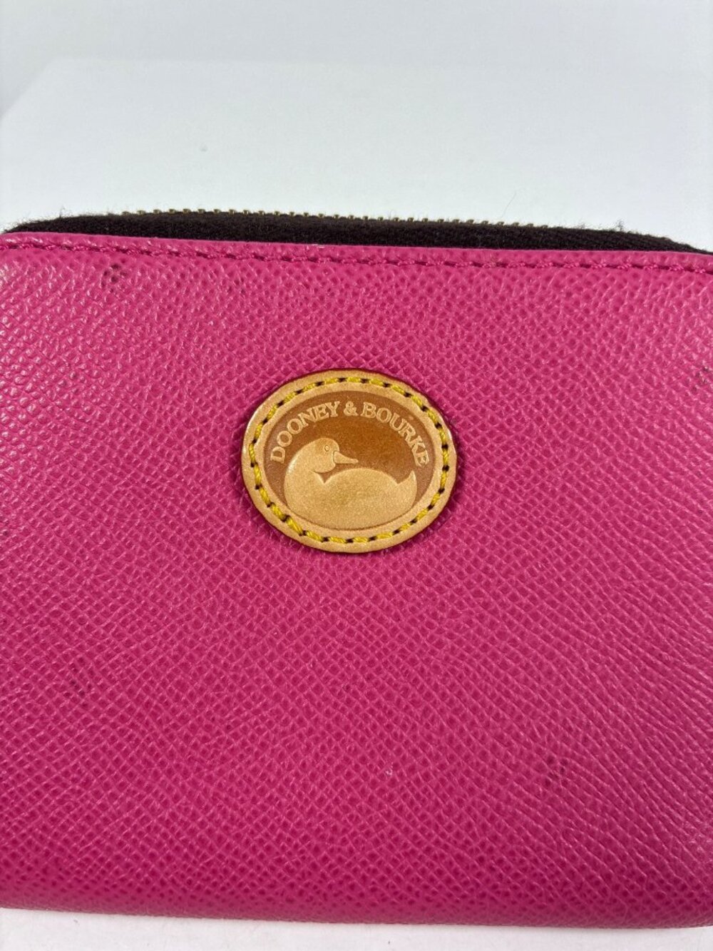 Dooney & Bourke Pink Zip Around Wallet Leather Compact Coin Purse Saffiano - Picture 2 of 8